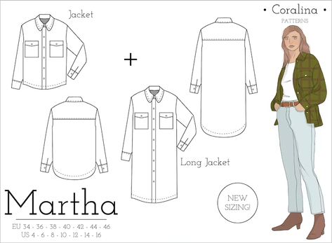 Shirt Jacket PDF Sewing Pattern Shacket Pattern Sizes 4-16 | Etsy Shacket Pattern, Winter Sewing Patterns, Spring Sewing Patterns, Diy Sewing Gifts, Fall Sewing, Farm Clothes, Small Sewing Projects, Pattern Sewing, Sewing Pattern Sizes