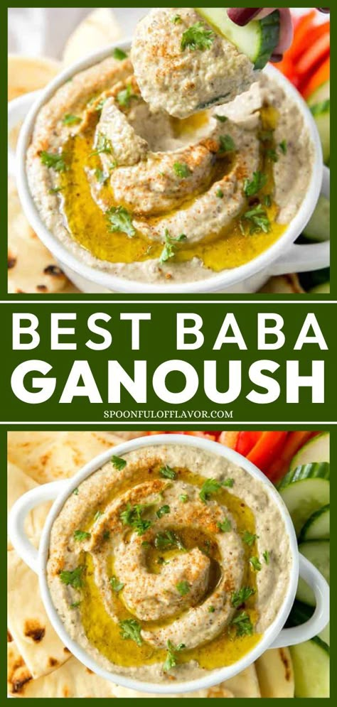 Want more crowd-pleasing appetizers? Learn how to make The Best Baba Ganoush! This healthy, flavor-packed homemade dip makes an easy Gameday recipe too. Pin this recipe! Babaganoush Recipe Easy, Easy Baba Ganoush Recipe, Baba Ganush, Baba Ganoush Recipe, Babaganoush Recipe, Roasted Eggplant Dip, Baba Ganoush, Roasted Eggplant, Eggplant Recipes