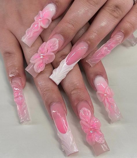 🎀🌸 BOWS & FLOWERS 🌸🎀 @dynamicnailsupply “138” ACRYLIC 2XL 10 SQUARE ACRYLIC _______________ #satxnails #satxnailtech #atxnails… | Instagram Lv Nails, Xl Nails, Diy Acrylic Nails, Colored Acrylic Nails, Girly Acrylic Nails, Cute Acrylic Nail Designs, Glow Nails, Short Square Acrylic Nails, Really Cute Nails