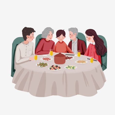 Family Vector, Family Table, Family Illustration, Happy Family, Family Reunion, Red Background, Book Illustration, Character Illustration, Art Drawings