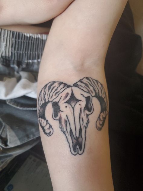 Ram skull tattoo idea Ram Skull Tattoo, Ram Skull, Ram Horns, Tattoo Idea, Simple Tattoos, Arm Tattoo, Skull Tattoo, Traditional Style, Horn