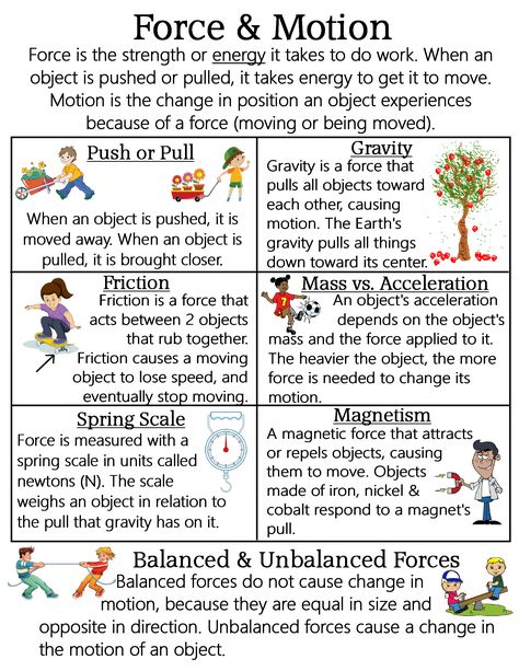 Physics Forces And Motion Notes, Force And Motion Notes, Types Of Forces Physics, Grade 8 Science Notes, Force And Motion Anchor Chart, Motion Anchor Chart, Force Notes, Forces Science, Force And Motion Activities