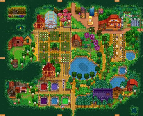 Fruit Trees Stardew Valley, Forest Layout, Farm Layouts, Stardew Ideas, Stardew Farm, Acnh Winter, Stardew Farms, Terraria Builds, Forest Farm