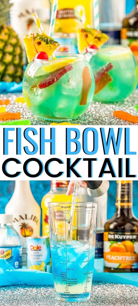 Alcohol Fish Bowl, Party Drinks With Vodka, Fish Bowl Alcohol Drink, Fish Bowls Drink, Fruity Alcohol Drinks For A Party, Fruity Mixed Drinks Alcohol, Cool Drinks Alcohol, Fish Bowl Drink Ideas, Fish Bowl Cocktails