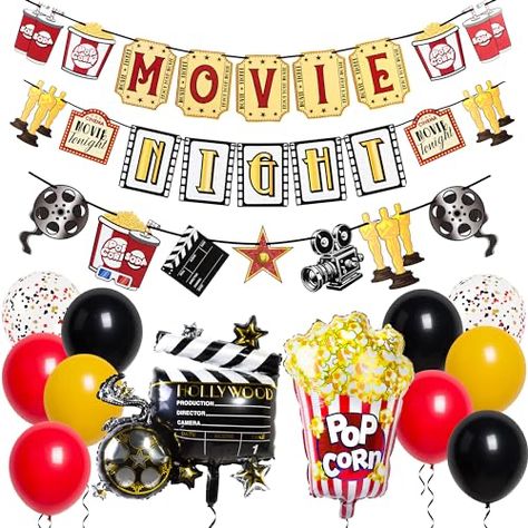 Bollywood Theme Party Decoration, Movie Theme Party Decorations, Movie Theme Decorations, Popcorn Balloon, Night Party Decorations, Movie Star Party, Movie Night Kit, Movie Night Party Decorations, Movie Night Sign