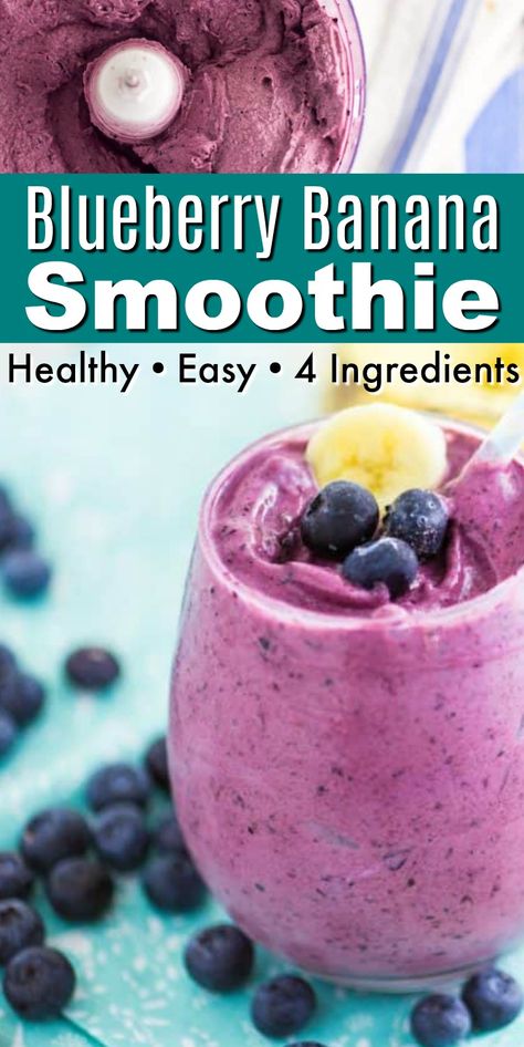 Easy smoothie recipes for breakfast or mid-afternoon treat! To make this blueberry banana smoothie recipe you'll need only 4 simple ingredients!   #smoothies #smoothierecipes #healthysmoothie #blueberrybananasmoothie #bananarecipes #food #recipes Blueberry Smoothie Recipe Healthy, Blueberry Banana Smoothie Recipe, Blueberry Smoothie Recipe Easy, Blueberry Banana Smoothie Recipes, Blueberry Muffin Smoothie, Banana Smoothie Healthy, Blueberry Smoothie Recipe, Blueberry Banana Smoothie, Blueberry Smoothie