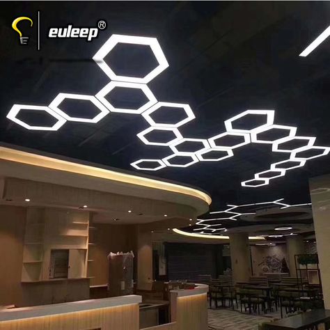 Office Light Fixture, Pendant Lighting Diy, Honeycomb Ceiling, Chandelier Office, Led Office Lighting, Light For Office, Circle Pendant Light, Modern Linear Chandelier, Hexagon Pendant