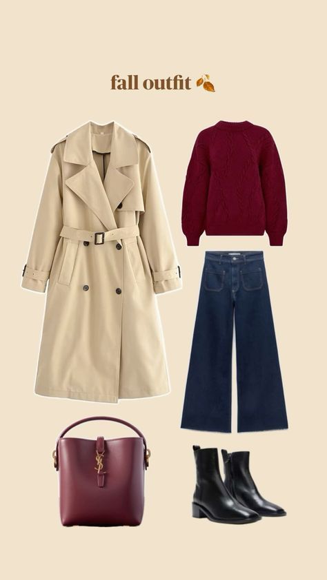 Beige Coat Outfit Winter, Coat Fall Outfit, Beige Coat Outfit, Burgundy Sweater Outfit, Beige Trench Coat Outfit, Outfit Ideas Cozy, Trench Coat Outfit Winter, Beige Sweater Outfit, Trench Coat Outfit Fall