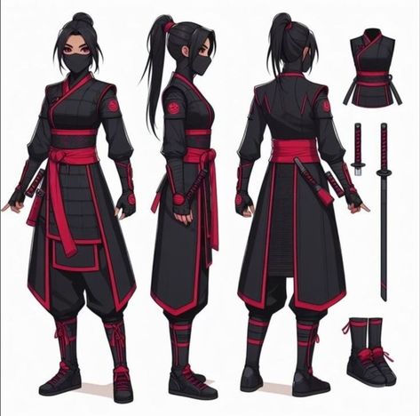 Samurai Outfit Women, Ninja Outfit Ideas, Ninja Suit Design, Ninja Outfit Design, Ninja Outfit Female, Female Ninja Art, Ninja Character Design, Ninja Clothes, Samurai Outfit