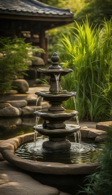 Japanese Water Fountain, Chinese Fountain, Zen Water Fountain, Japanese Fountain, Bamboo Water Fountain, Romanticise Life, Japanese Inspired Garden, Zen Pictures, Cheap Landscaping Ideas