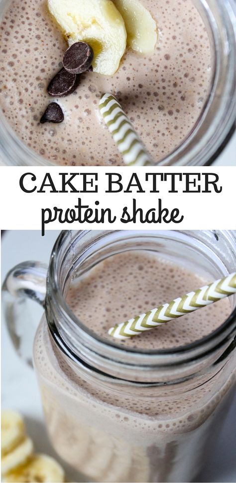 This thick and creamy cake batter protein shake is made with chocolate, peanut butter, and bananas and tastes like cake batter! It’s a healthy smoothie recipe for breakfast, a snack or pre/post workout meal. Cake Batter Protein Shake, Cake Batter Smoothie, Cake Batter Protein, Post Workout Meal, Creamy Cake, Healthy Smoothie Recipe, Pre Post Workout, Protein Shakes Recipes, Recipe For Breakfast