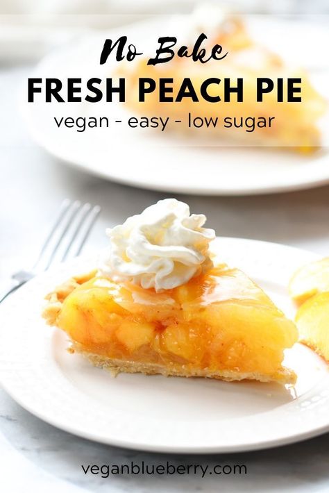 This easy no-bake fresh peach pie filling is a healthy way to homemade peach bliss!  This recipe uses a Peach glaze made with low or no refined sugar, layered with fresh cut peaches is one of the most gorgeous and tasty desserts to cross your summer table! #vegandessert Fresh Peach Pie Filling, Easy Crust Recipe, Peach Pie Filling Recipes, Peach Glaze, Vegan Pies Recipes, Fresh Peach Pie, Vegan Tarts, Vegan Peach, Peach Pie Recipes