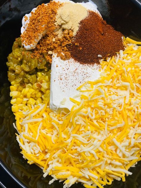 Crock Pot Street Corn Dip - Cooks Well With Others Hot Mexican Corn Dip With Cream Cheese, Elote Corn Recipe Crock Pot, Mexican Corn Dip With Fritos, Mexican Corn In Crockpot, Mexican Corn Crockpot Recipes, Hot Corn Recipe, Corn Cheese Dip Crockpot, Elote Corn Dip Crock Pot, Crockpot Elote Mexican Corn Dip