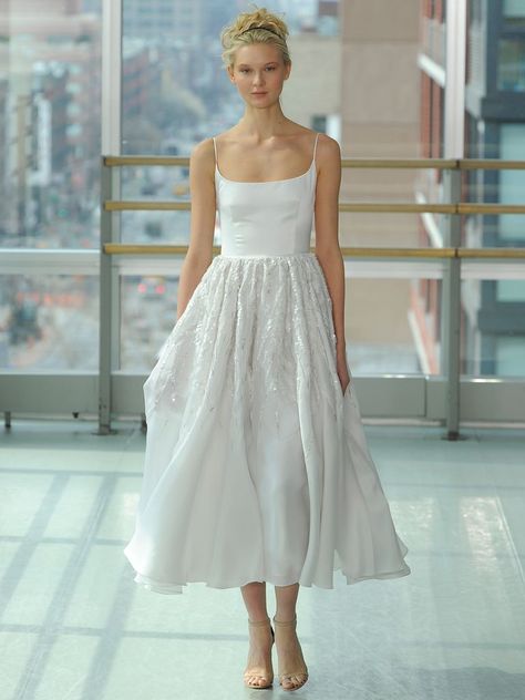 Wedding Tea Dress, Tea Length Wedding Gown, Simple Outdoor Wedding Dress, Short Casual Wedding Dress, Casual Bride Outfit, Wedding Dress Seperates, Ethereal Wedding Dresses, Jcrew Wedding Dress, Denim Wedding Dresses