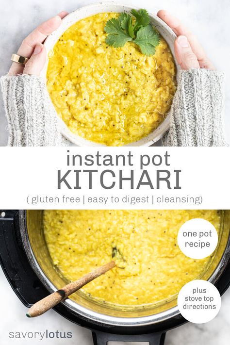 Kichidi Recipe Indian Instant Pot, Ayurveda Instant Pot, Ayurveda Crockpot Recipes, Lentil Kitchari Recipe, Kitchari Recipe Ayurveda Vata, Instant Pot Kitchari, Kitchari Instant Pot, Kitchari Recipe Ayurveda, Ayurveda Cleanse