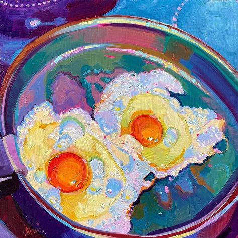 🙂Contemporary Art - ArtBosc on Instagram: “Credit goes to @alaiganuza Frying eggs II ✨🍳 I always think of Velazquez when painting eggs. Some day I need to make a version of the “old…” 수채화 그림, Textured Canvas Art, Theme Color, Egg Painting, Without Borders, Mini Canvas Art, Funky Art, Frying, Pretty Art