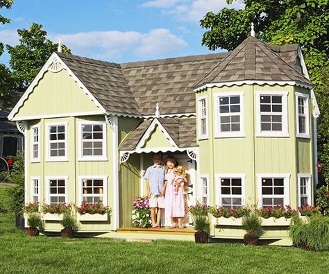 Victorian Playhouse, Outside Playhouse, Playhouse Plan, Playhouse Kits, Wood Playhouse, House Mansion, Diy Playhouse, Backyard Playhouse, Build A Playhouse