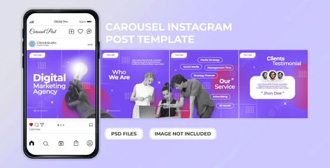 Plantilla de publicación de carrusel de redes sociales de agencia digital psd premium | Archivo PSD Premium Carousel Post Template, Carousel Post, Agency Social Media, Instagram Feed Planner, Graphic Design Flyer, Instagram Feed Ideas, Digital Agency, Digital Strategy, Instagram Design