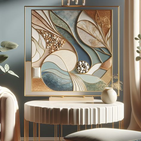 This exquisite resin art table channels a serene shoreline, adorned with soft pastel and earth tones. Made for the elegant middle-aged female, the design radiates sophistication with hints of gold/silver leaf accents. Ideal for cozy living rooms, exuding warmth. 

#ResinArt #HomeDecor #LivingRoomFurniture #LuxuryInterior #PastelDecor #GoldLeafing Resin Art Table, Decorative Painting Techniques, Silver Leaf Art, Cuadros Diy, Gold Art Painting, Sky Art Painting, Paintings For Living Room, Acrylic Wall Decor, Color Drawing Art