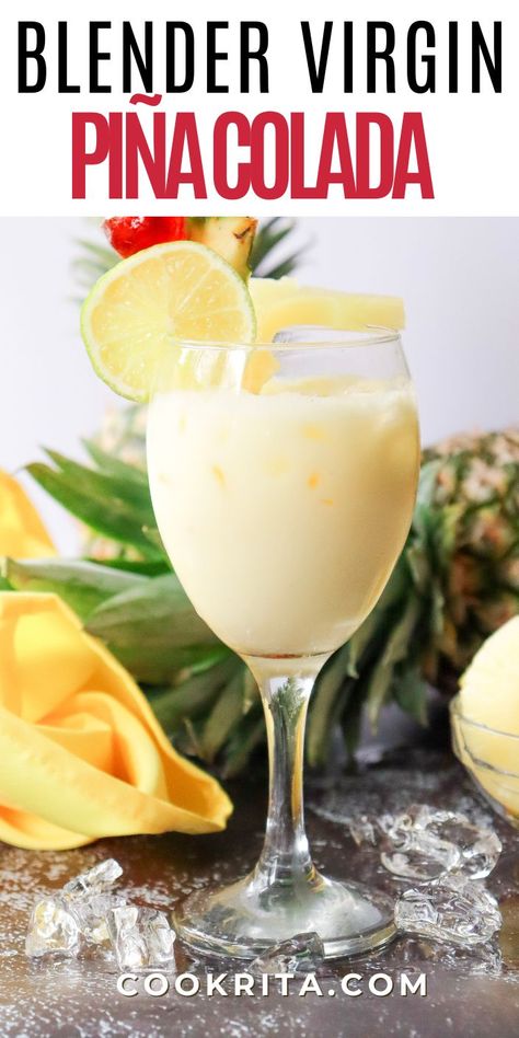 Refreshing virgin piña colada mocktail recipe with pineapple, coconut milk, and lime. Perfect non-alcoholic tropical drink for all ages! Virgin Mocktails Non Alcoholic, Best Virgin Pina Colada Recipe, Pina Colada Non Alcoholic, Non Alcoholic Pina Colada Recipe, Pina Colada Recipe Non Alcoholic, Mocktail Easy, Virgin Piña Colada, Healthy Pina Colada, Recipe With Pineapple