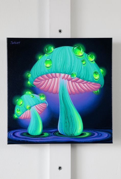 I had so much fun painting these bubbles on this crazy colorful mushroom painting! Who else loves mushroom art🙋🏼‍♀️ #art #artwork #painting #artistsoninstagram #oilpaint #wallartdecor Mushroom Drawing Simple Color, Colorful Mushroom Painting, Glowing Mushroom Painting, Mushroom Art Trippy, Trippy Art Painting, Colorful Mushroom Art, Crazy Paintings, Trippy Mushroom Painting, Painting Craft Ideas