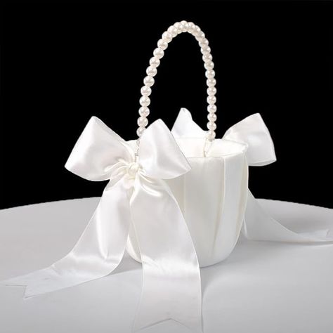 Amazon.com: ATAILOVE Flower Girl Basket and Pearl Handle for Weddings - Cute Cherish Fairy Flower Baskets (Ivory) : Home & Kitchen White Flower Girl Basket, Elegant Wedding Flowers, Wedding Flower Girl Basket, Flower Baskets, Ivory Flower Girl, Flower Girl Baskets, Ivory Flower, Wedding Activities, 2024 Wedding