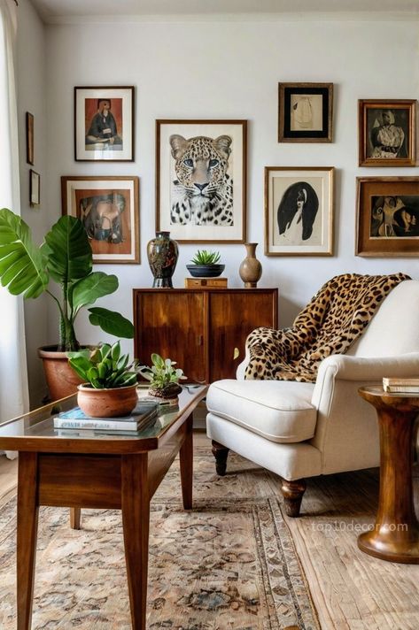 eclectic white living room with natural wood Eclectic Living Room Dark Wood, Old World Eclectic, Open Concept Entryway Living Room, Eclectic Minimalist Living Room, Mixed Woods Living Room, Antique White Living Room, Boho Traditional Living Room, White Walls Decor, Neutral Eclectic Living Room