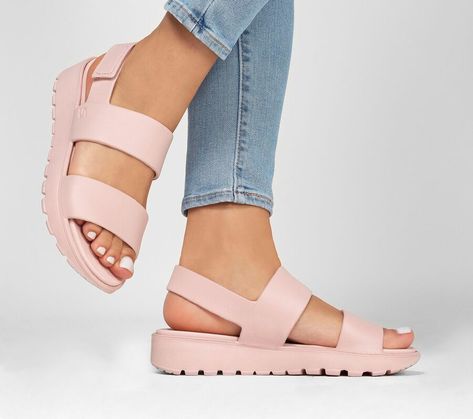 Foamies: Footsteps - Breezy Feels | SKECHERS Gear Shoes, Pretty Sandals, Online Products, Sandals Outfit, Shoe Inspiration, Pink Sandals, Stylish Sandals, Cute Sandals, Skechers Women