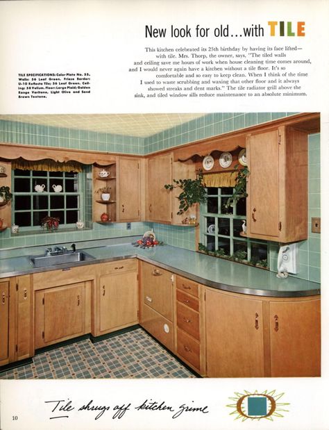 New ideas in tile : American Olean Tile Company : Free Download, Borrow, and Streaming : Internet Archive 1950 Kitchen, Vintage 1950s Kitchen, 50s Kitchen, Old Fashioned Kitchen, 1950s Kitchen, Kitchen Tiles Design, Tile Countertops, Kitchen Wall Tiles, Kitchen Tile