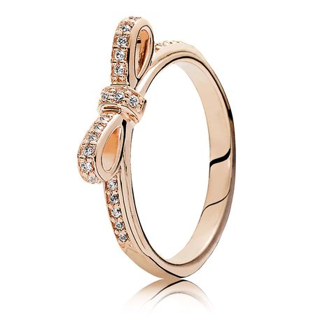 Rose Gold Plated Over 925 Sterling Silver Sparking Bow Ring with Clear Zirconia Jewelry Combo, Gold Pandora, Rose Jewellery, Pandora Rose Gold, Pandora Rose, Bracelet Pandora, Popular Rings, Rose Gold Crystal, Bow Ring