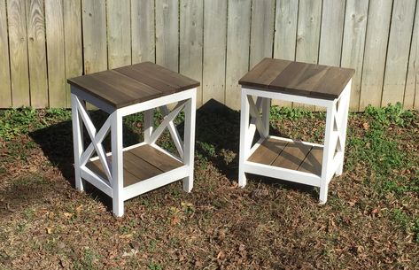 I really enjoyed building these and repurposing this wood from a building in Lynchburg Tennessee Lynchburg Tennessee, Rustic Woodworking Projects, Farmhouse End Table, Rustic Outdoor Furniture, Tiny House Big Living, Rustic End Tables, Farmhouse End Tables, Farmhouse Designs, Rustic Woodworking