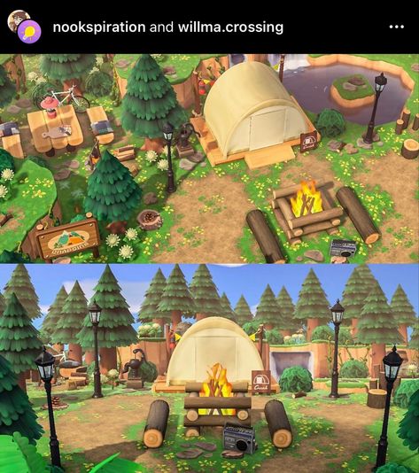 Animal Crossing Clothes Shop, Animal Crossing Camp Ideas, Camp Site Animal Crossing Ideas, Acnh Campfire Ideas, Camp Site Acnh, Animal Crossing Pergola Ideas, Camping Site Animal Crossing, Cute Animal Crossing Campsite Ideas, Anch Campsite Idea