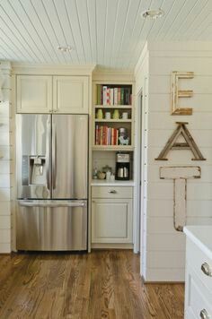 EAT kitchen art. Beadboard Ceiling, White Cabinets, Dream Kitchen, Open Space, A Kitchen, My Dream Home, Kitchen Inspirations, Farmhouse Kitchen, New Kitchen