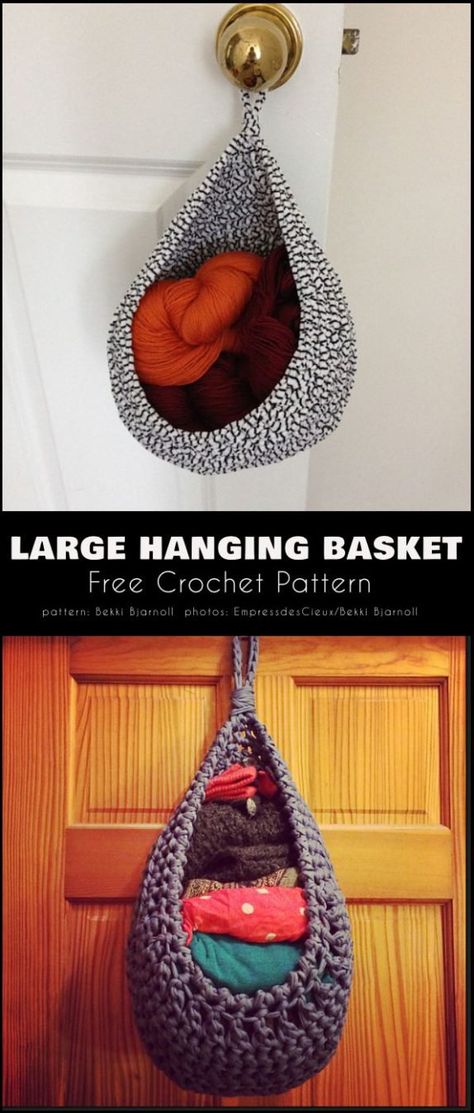 Large Hanging Basket Free Crochet Pattern Crochet Plant Hanger, Crochet Storage Baskets, Crochet Hanging, Crochet Storage, Knit Basket, Crochet Plant, Crochet Basket Pattern, Diy Basket, Crochet Home Decor