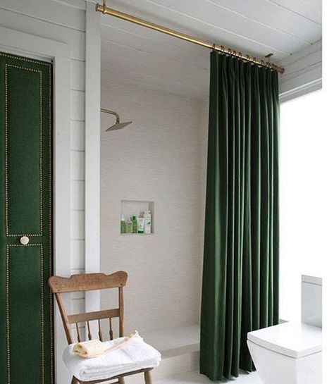 Long Shower Curtains, Cabin Bathrooms, Shower Rod, Curtain Hardware, Large Shower, Shower Curtain Rods, Home Upgrades, Beautiful Bathrooms, Bathroom Makeover