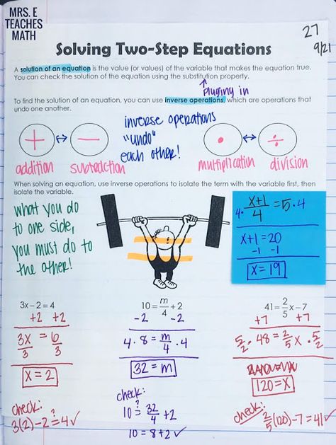 Solving Two-Step Equations interactive notebook page Solving Two Step Equations Anchor Chart, Solving Equations And Inequalities, Solving 2 Step Equations, Solving One Step Equations, Japanese Math, Solving Multi Step Equations, Teaching Math Strategies, Multi Step Equations, Two Step Equations