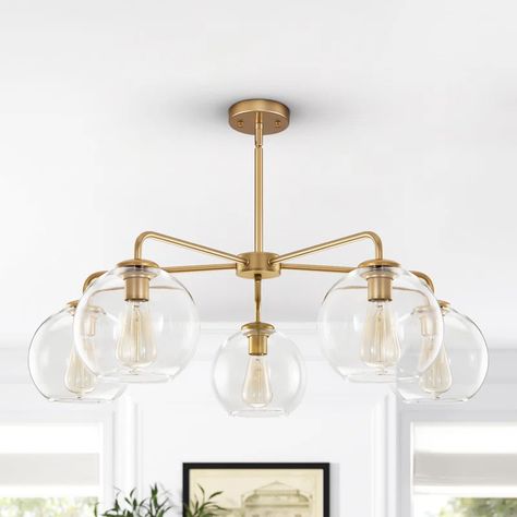 Mercer41 Bonnay 5 - Light Sputnik Sphere Chandelier & Reviews | Wayfair Glass Bubble Chandelier, Family Room Lighting, Angled Ceilings, Modern Lighting Chandeliers, Bubble Chandelier, Glass Bubble, Light Kitchen, Sputnik Chandelier, Dining Room Chandelier