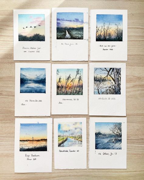 Polaroid Art Ideas, Polaroid Watercolor Paintings, Watercolour Polaroid, Polaroid Watercolor, Watercolor Painting Aesthetic, Mini Watercolor Paintings, Watercolor Polaroid, Polaroid Painting, Polaroid Art