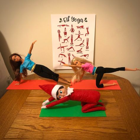 Elf On The Shelf Nutcracker Ballet Ideas, Elf On The Shelf Yoga Ideas, Elf On The Shelf Gym Ideas, Workout Elf On The Shelf, Elf On Shelf Gymnastics, Elf Ideas With Barbies, Elf Lifting Weights, Dancing Elf On The Shelf, Elf Working Out