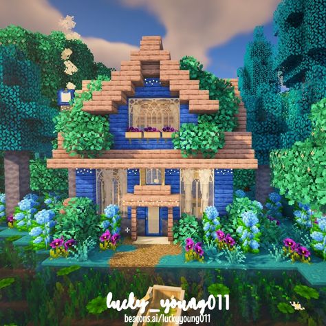 Blue Chalet, I'm in love with this construction, I loved building every corner of it and I hope you like it too💙✨🍄 Minecraft Inspo, Minecraft Architecture, Minecraft Tutorial, Minecraft Building, Minecraft Projects, Minecraft Ideas, Minecraft Creations, I'm In Love, Blue House