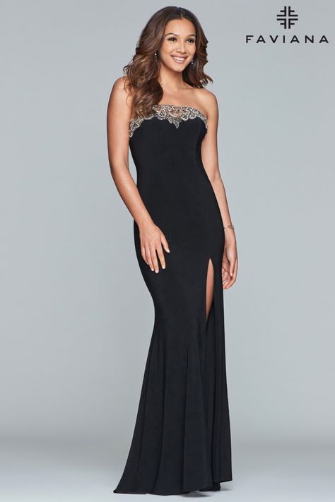 FAVIANA S 10200 Bodycon Prom Dress, Red Colour Dress, Faviana Prom Dresses, Jersey Evening Dress, Faviana Dresses, Tulle Neckline, Halter Evening Dress, Beaded Tulle, Full Length Gowns