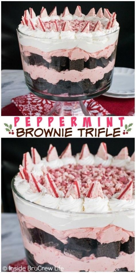 Peppermint Brownie Trifle, Dessert Trifle, Peppermint Brownie, Trifle Bowl Recipes, Christmas Trifle, Brownie Trifle, Peppermint Recipes, Delicious Holiday Desserts, Peppermint Cheesecake