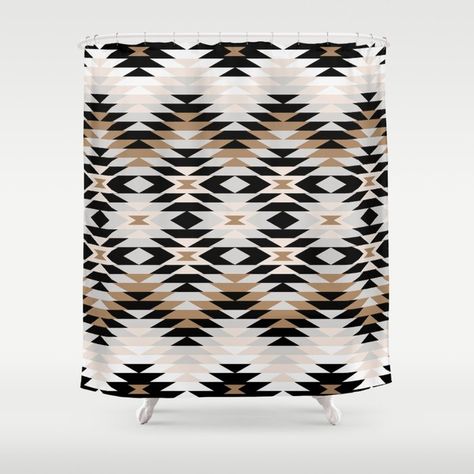 New Mexico in Tan Shower Curtain Aztec Shower Curtain, Black And Tan Shower Curtain, Aztec Bathroom, Tan Shower Curtain, Western Shower Curtain, Tan Bathroom, Basement Inspiration, Bathroom Curtains, Designer Shower Curtains