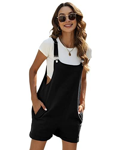 Yeokou Women's Cotton Linen Short Overalls Casual Summer Bib Shortalls with Pockets Black Short Overalls Outfit, Short Overalls Outfit, Black Short Overalls, Spring Rompers, Overalls Casual, Mini Jumpsuit, Linen Overalls, Overalls Outfit, Short Overalls