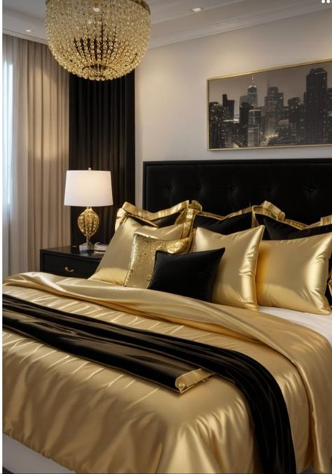 White And Gold Bedroom, Black White And Gold Bedroom, Grey And Gold Bedroom, Black Gold Bedroom, Gold Bedroom Decor, Black Bedroom Decor, Silver Bedroom, Elegant Bedroom Decor, Gold Rooms