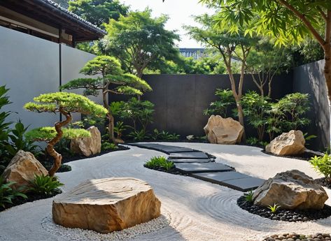 Karesansui Garden, Japandi Garden, Zen Yard, Japanese Courtyard, Japanese Rock Garden, Japanese Style Garden, Zen Rock Garden, Japanese Garden Landscape, Zen Garden Design