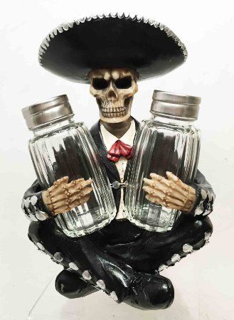 DIAS DE LOS MUERTOS SKELETON SALT PEPPER SHAKER HOLDER FIGURINE SCULPTURE Taco Party Decor, Mariachi Skeleton, Mexican Fiesta Decorations, Beach Kitchen Decor, Salt And Pepper Holder, Spice Holder, Kitchen Table Centerpiece, Spooky Halloween Party, Decor Ikea