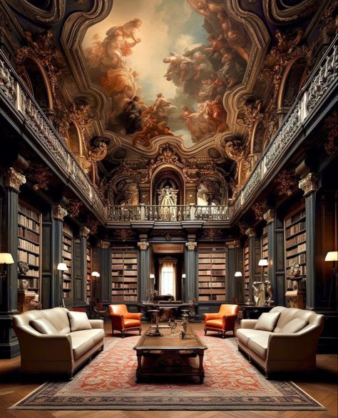 Mansion Library Aesthetic, Dnd Mansion, Victorian Library Aesthetic, Gothic Library Aesthetic, Fantasy Library Aesthetic, Fancy Library, Libraries Aesthetic, Vintage Mansion, Dark Academia Interior