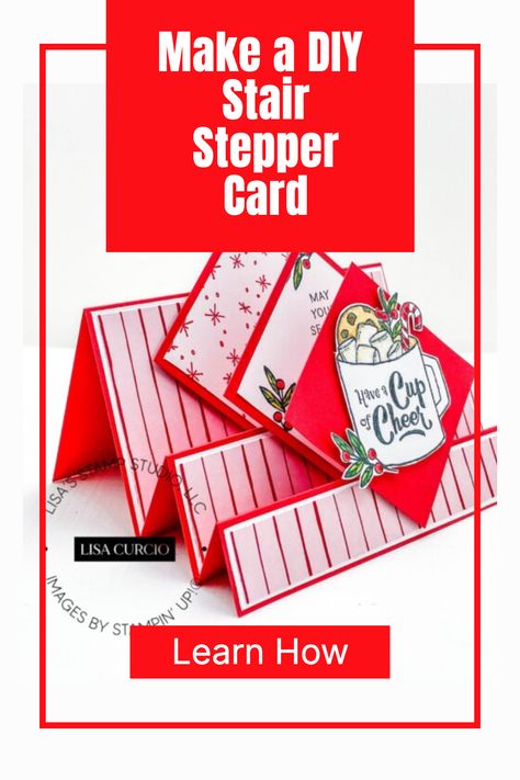 Stair Step Card Tutorial, Step Up Cards How To Make, Triple Stepper Card Tutorial, Stair Step Card Template, Faux Center Step Card Tutorial, Step By Step Card Making, Step Cards Tutorial, Stair Step Card, Drapery Fold Cards