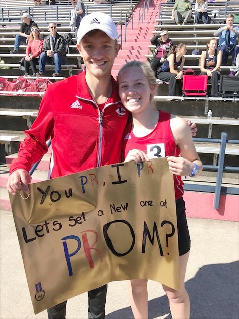 Running Promposal Ideas, Hurdle Promposal, Promposal Ideas Track And Field, Running Dance Proposals, Track And Field Promposal, Runner Promposal, Track Sadies Proposal, Track Promposals, Track Themed Promposal